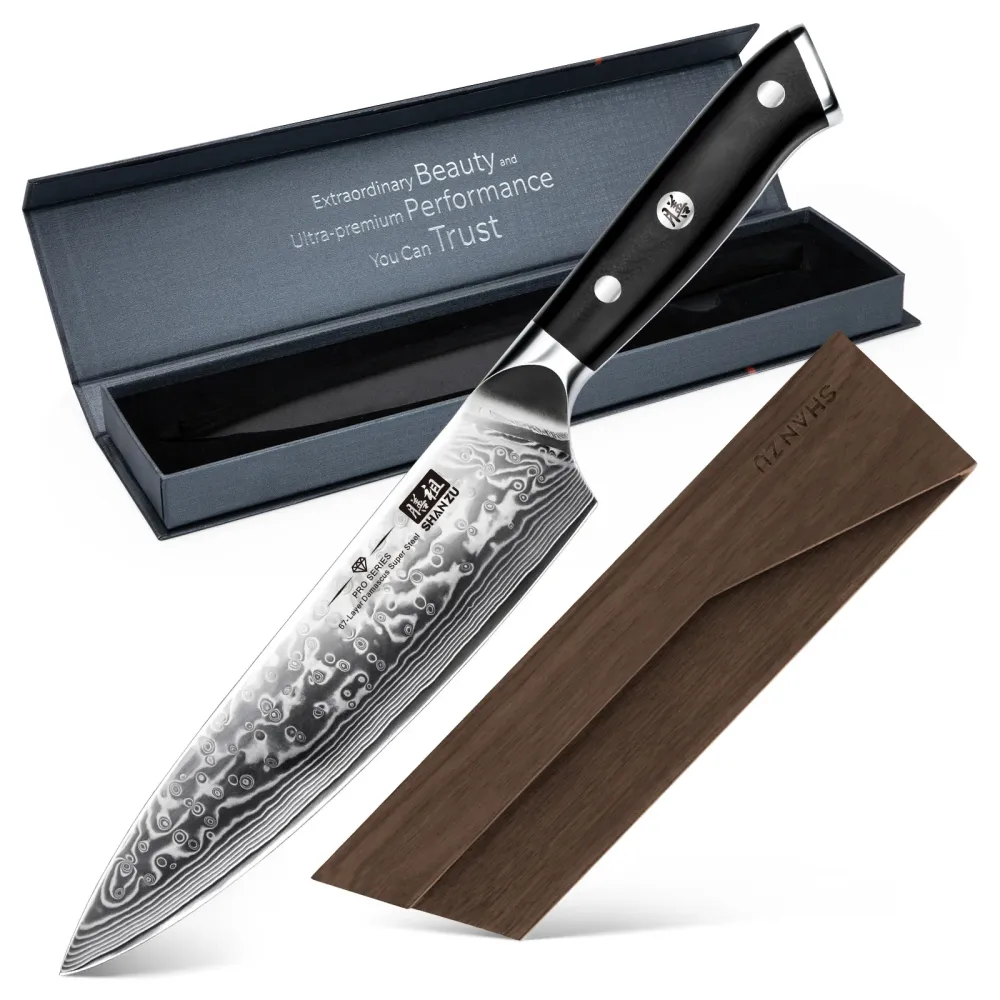 SHAN ZU Pro | Damascus Chef Knife 8" Plus+Magnetic Knife Holder