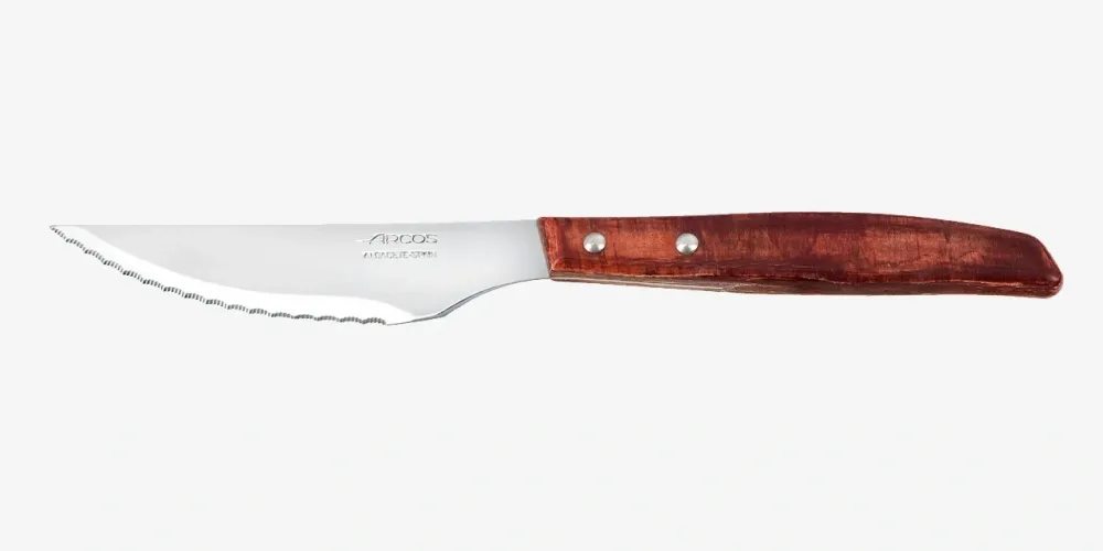 Coltello Bistecca Legno di Pioppo Compresso Tinta Rossa 110 mm per Adulti