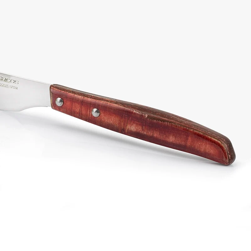 Coltello Bistecca Legno di Pioppo Compresso Tinta Rossa 110 mm per Adulti