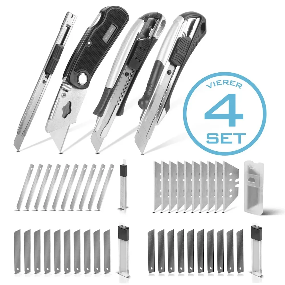 Coltello da cutter acciaio 4 -set con pale di ricambio Profite Cutter | Coltello da tappeto | Coltello di sicurezza | Colt...