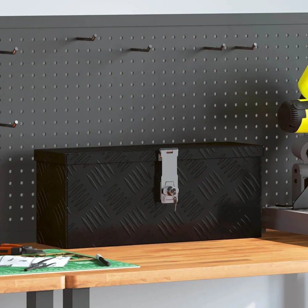 Contenitore Portaoggetti Nero 50x15x20,5 cm Alluminio