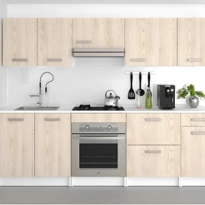 Cucina completa 240 cm 6 elementi portaoggetti Bianco e Rovere TRATTORIA