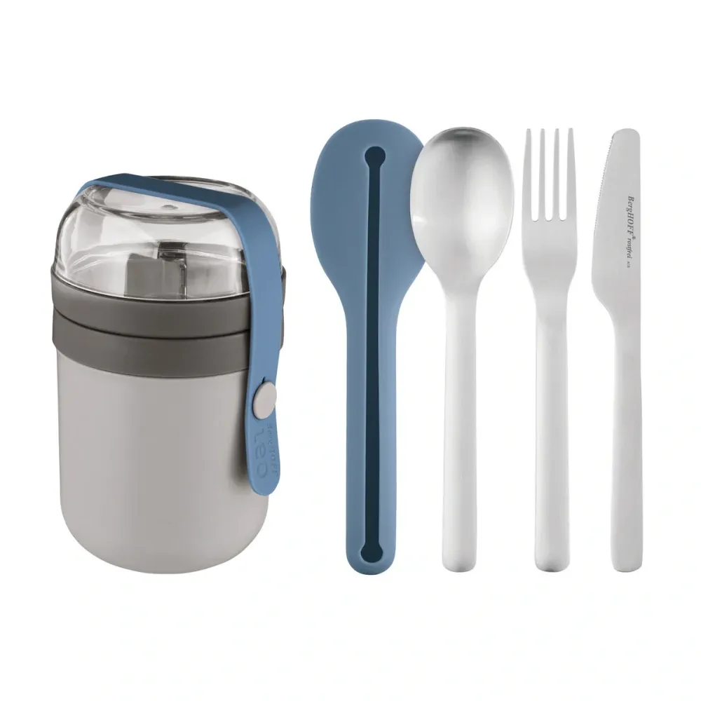 Set di contenitore doppio con posate da 3 pezzi e custodia gommato Berghoff