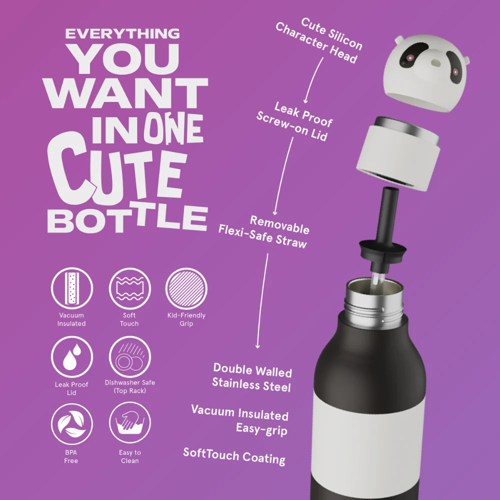 Asobu Bottiglia termica con cannuccia Bestie - Panda 460 ml