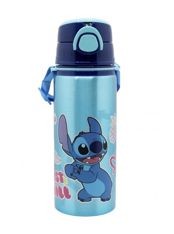 Borraccia Lilo & Stitch Alluminio - Borraccia Termica con Cannuccia e Tracolla | Bottiglia per Bambini Disney