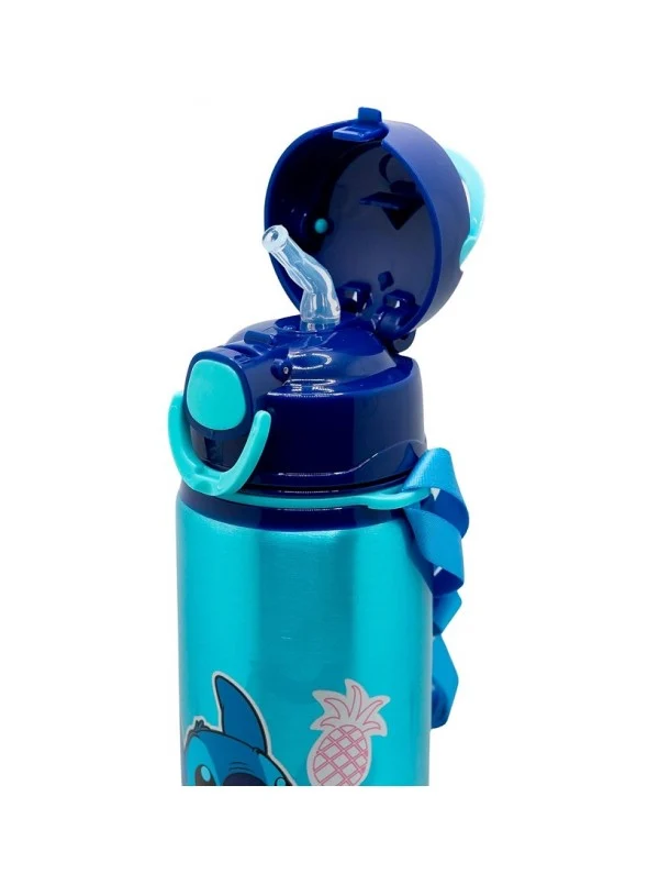 Borraccia Lilo & Stitch Alluminio - Borraccia Termica con Cannuccia e Tracolla | Bottiglia per Bambini Disney