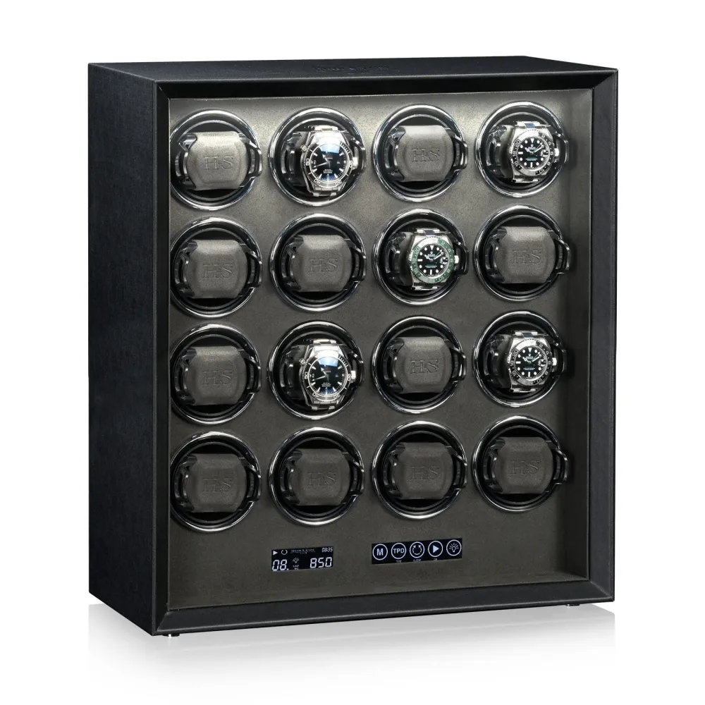 Carica Orologi Automatici - Custode 16 Pelle Nera