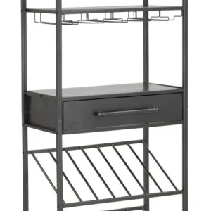Mobile portabottiglie e portabicchieri metallo e legno stile industrial cm 68x37x165h