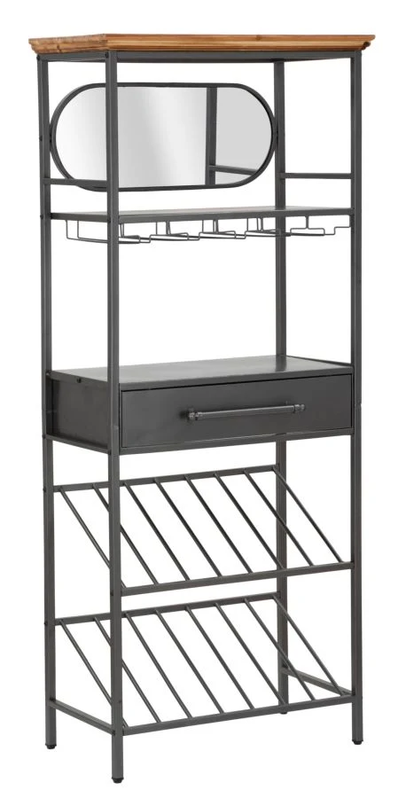 Mobile portabottiglie e portabicchieri metallo e legno stile industrial cm 68x37x165h