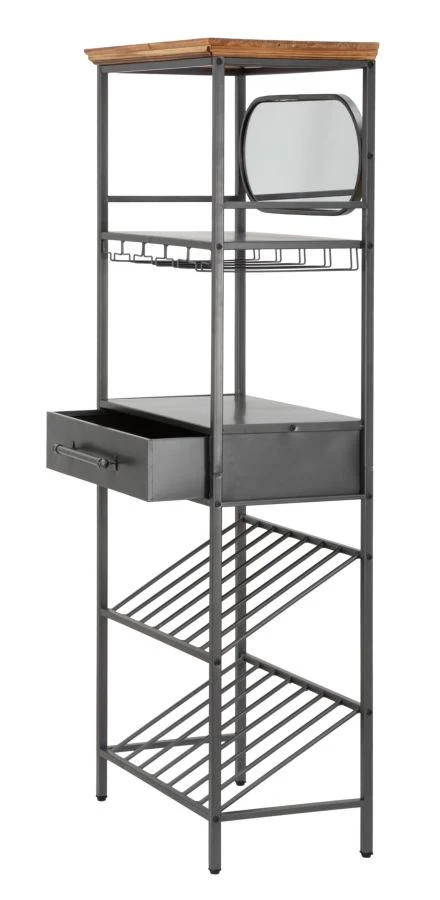 Mobile portabottiglie e portabicchieri metallo e legno stile industrial cm 68x37x165h