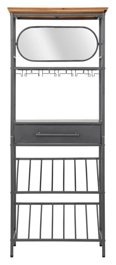 Mobile portabottiglie e portabicchieri metallo e legno stile industrial cm 68x37x165h