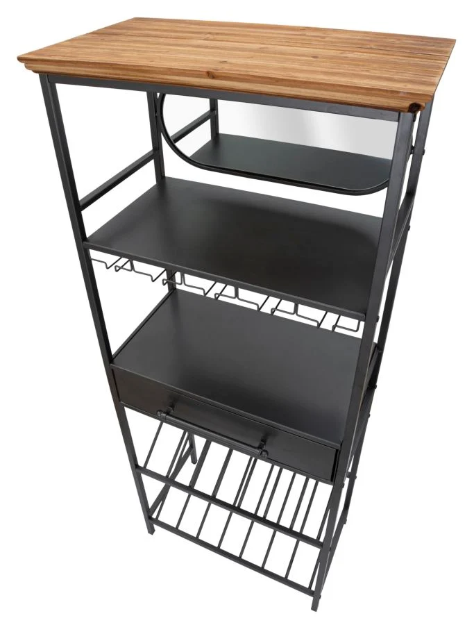 Mobile portabottiglie e portabicchieri metallo e legno stile industrial cm 68x37x165h