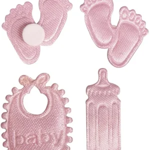 RAYHER - 36 PEZZI - RASO CON FORME "IMPRONTA DEL PIEDE, BOTTIGLIA, BAVAGLINO" - COLORE ROSA