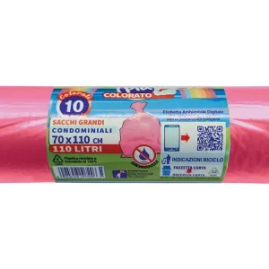 Rotolo compatto 10 sacchi mdpe 70x110cm per raccolta differenziata colore rosa