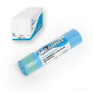 Sacchi per pattumiera azzurri 55x65cm al profumo di talco con fascetta - rotolo da 15 sacchetti