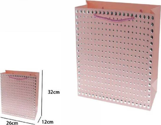 Set 3pz Buste Regalo Shopper Rosa Borchie Maniglie Cordoncino 32x26x10cm 69947