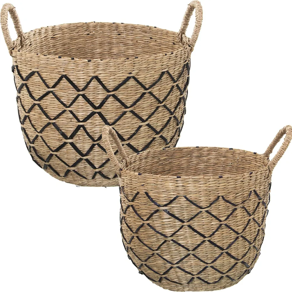 SET 2 CESTINI CON MANICI VIMINI RATTAN