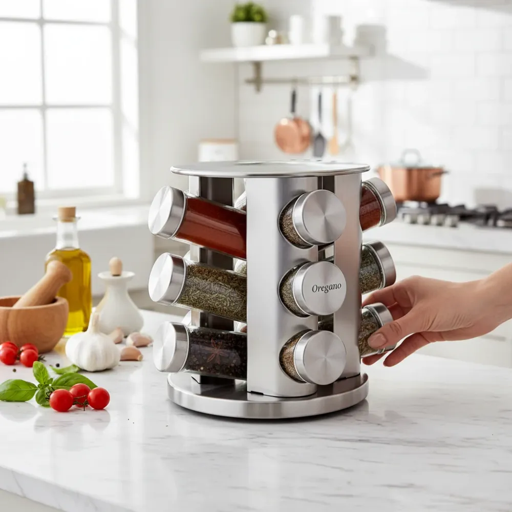 Portaspezie Girevole 360° con 12 Barattoli - Organizer Spezie da Cucina Ø19cm alpina