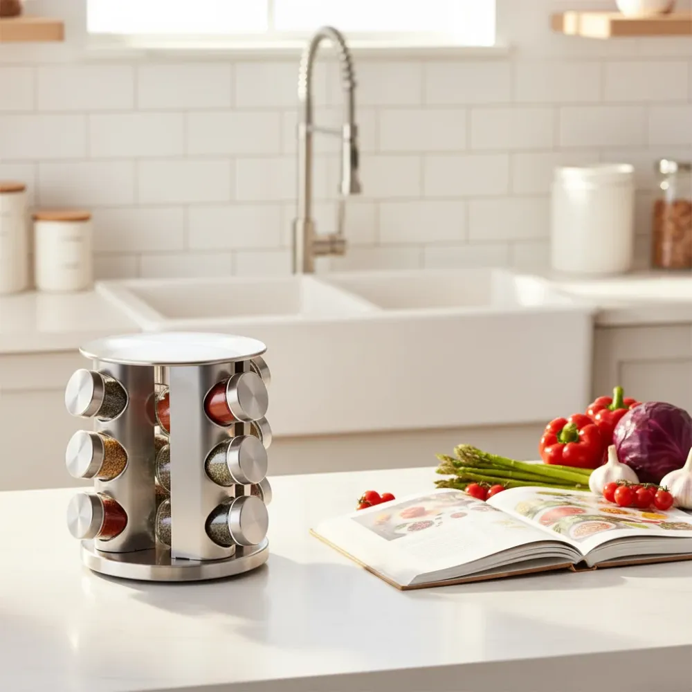 Portaspezie Girevole 360° con 12 Barattoli - Organizer Spezie da Cucina Ø19cm alpina