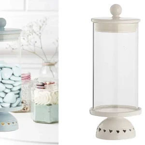 Alzata con led ceramica bianco stile shabby chic con tappo ermetico 11x28 cm - Giardini di Marzo
