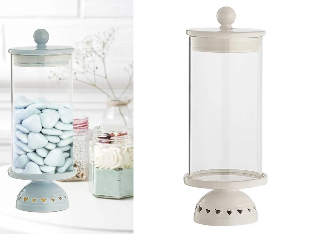 Alzata con led ceramica bianco stile shabby chic con tappo ermetico 11x28 cm - Giardini di Marzo