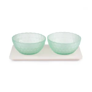 Antipastiera vetro con 2 ciotole bubble verde | Rohome
