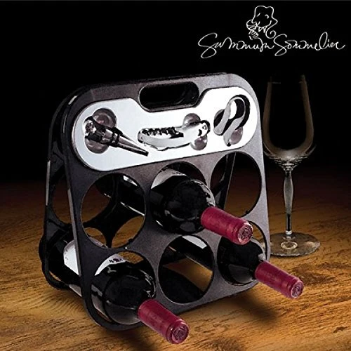 Porta bottiglie portabottiglie cantinetta vino per max.6 bottiglie di vino con accessori BAKAJI