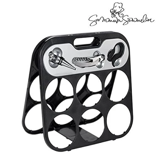 Porta bottiglie portabottiglie cantinetta vino per max.6 bottiglie di vino con accessori BAKAJI