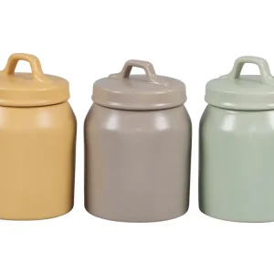 Barattolo con coperchio stoneware, 3 colori pastelli assortiti, scandinavo 900cc - Casa Collection