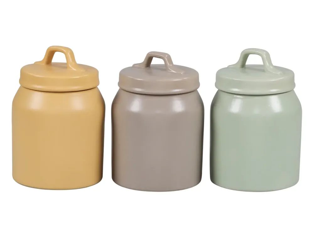 Barattolo con coperchio stoneware, 3 colori pastelli assortiti, scandinavo 900cc - Casa Collection