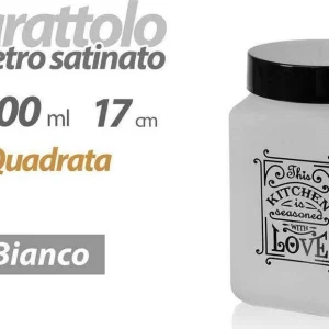 Barattolo Contenitore Vetro Bianco Quadrato Moderno Satinato 1,5lt 17cm 833519
