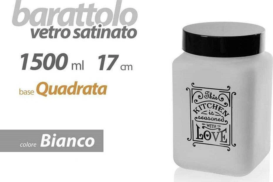 Barattolo Contenitore Vetro Bianco Quadrato Moderno Satinato 1,5lt 17cm 833519