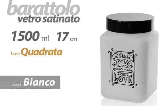 Barattolo Contenitore Vetro Bianco Quadrato Moderno Satinato 1,5lt 17cm 833519
