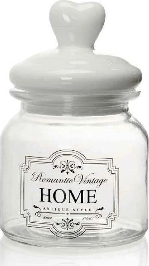 Barattolo Contenitore Vetro Decoro Romantic Vintage Home 650ml 11x17cm 759369