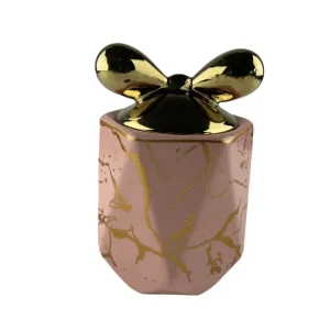 Barattolo decorativo porcellana rosa effetto marmorizzato oro con tappo fiocco oro da 2700 ml - Casa Milano