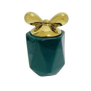 Barattolo decorativo porcellana verde ottanio con tappo fiocco oro da 1100 ml - Casa Milano