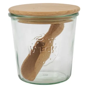 Barattolo per conserve WECK forma di architrave con coperchio legno e paletta da 500 ml ø 100 mm