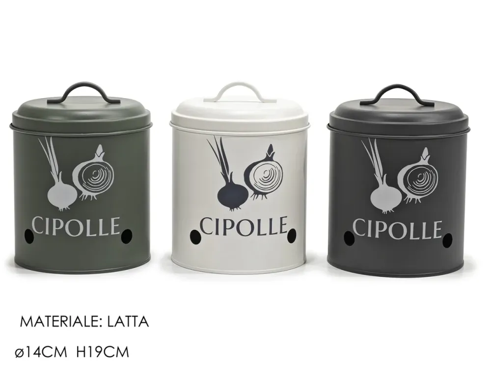 Barattolo porta cipolla con coperchio d.14xh19cm 3 colori assortiti