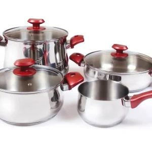 Batteria di Pentole 7 Pezzi Acciaio 18/10 Antiaderente Induzione Collection Acciaio/Rosso