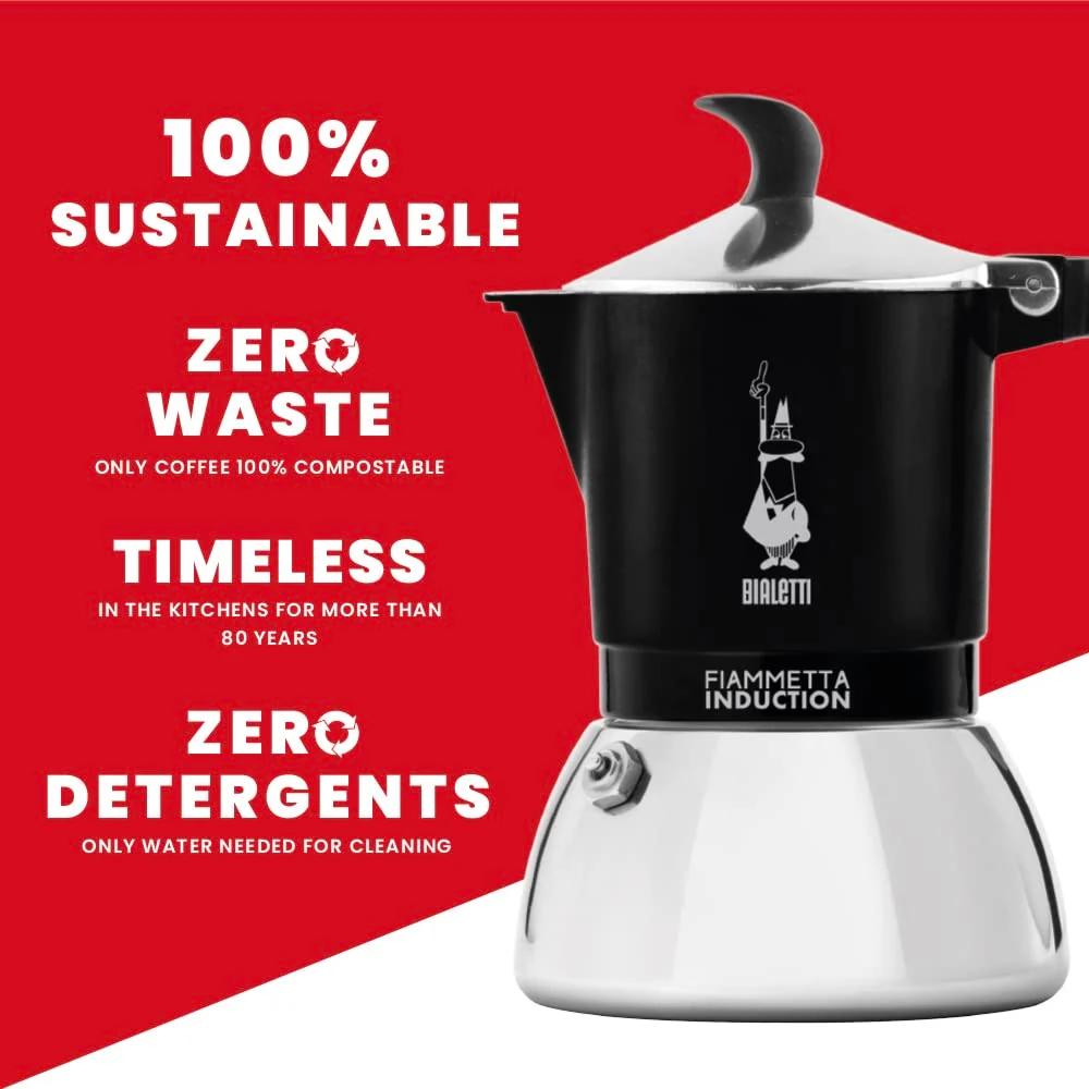BIALETTI Moka Fiammetta Induction Nera | Caffettiera Adatta Piani Induzione 2 Tazze
