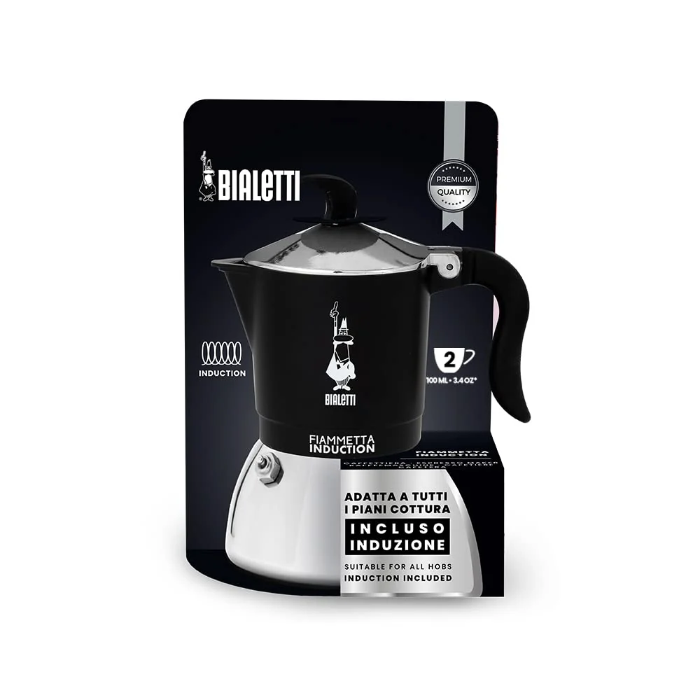 BIALETTI Moka Fiammetta Induction Nera | Caffettiera Adatta Piani Induzione 2 Tazze