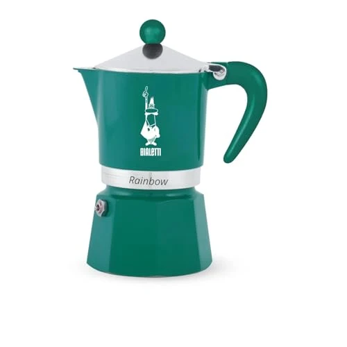Bialetti Rainbow Caffettiera Moka, Verde, 3 Tazze, Alluminio, Manuale, Preparazione Caffè Espresso, Design Classico