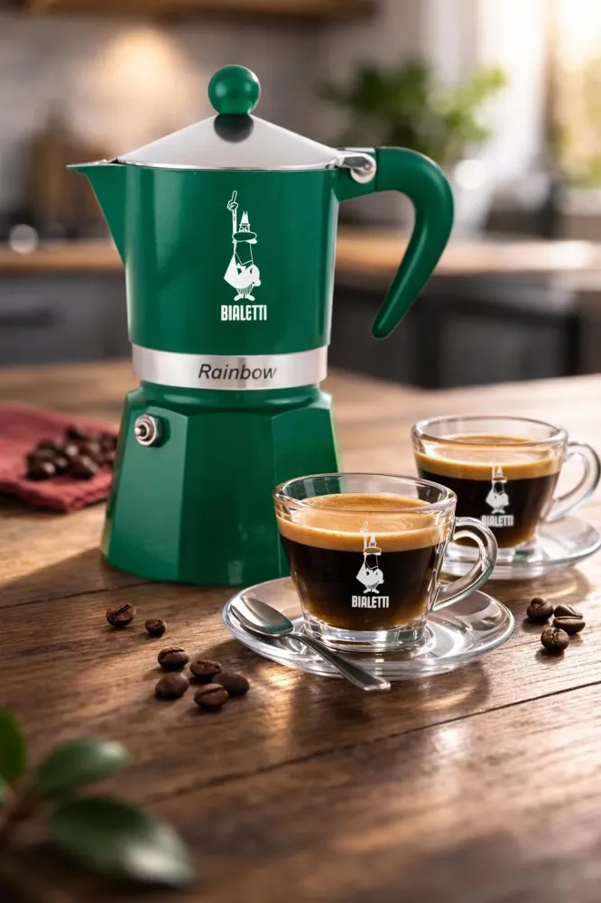 Bialetti Rainbow Caffettiera Moka, Verde, 3 Tazze, Alluminio, Manuale, Preparazione Caffè Espresso, Design Classico