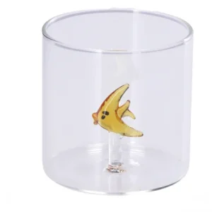 Bicchiere vetro con decoro pesce interno 3d | rohome