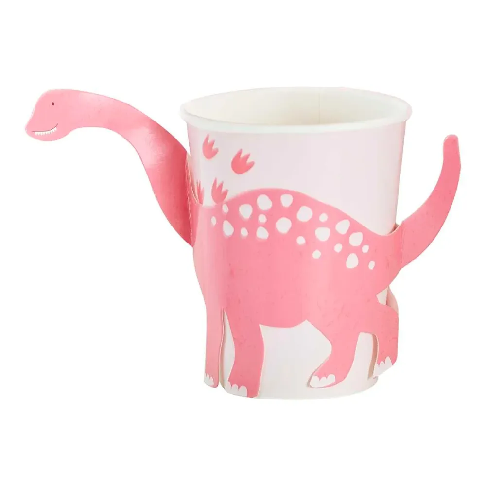 8 bicchieri carta - dinosauro rosa