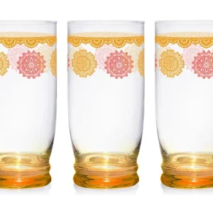 Bicchieri per bibita linea giove confezione da 3 pezzi con decorazioni persia colore arancio da 420cc