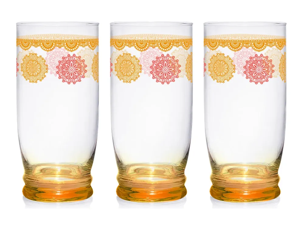 Bicchieri per bibita linea giove confezione da 3 pezzi con decorazioni persia colore arancio da 420cc