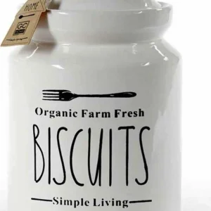 Biscottiera Barattolo Per Biscotti Muffin Dolci Ceramica Bianca Con Scritte