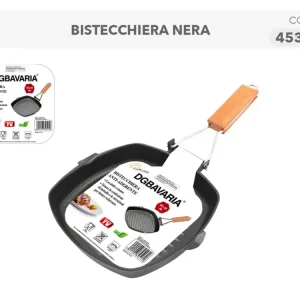 Bistecchiera antiaderente metallo e legno quadrata nera 28x28 cm - Casalinghi del Giudice