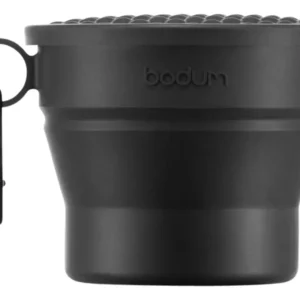 BODUM Tazza da bistrot pieghevole con coperchio e moschettone nera 0,3 l